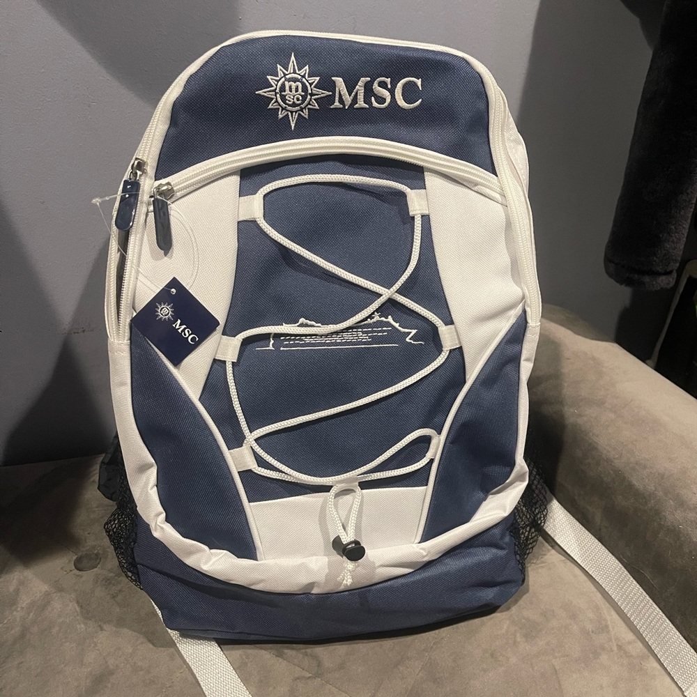 MSC: MSC Cruise Bookbag/Backpack - Navy Blue & White (NWT) Lots of storage